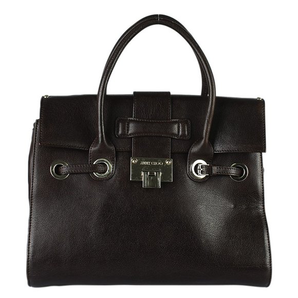Jimmy Choo Rosalie Brown Solid Leather Satchel 206671